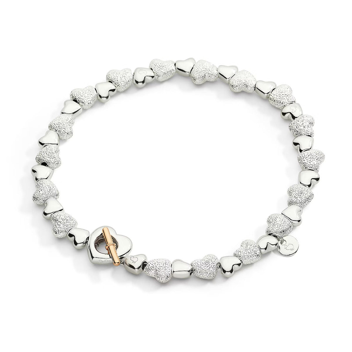 BRACCIALE CUORE CON COMPONENTI ARGENTO E ARGENTO EFFETTO DIAMANTATO