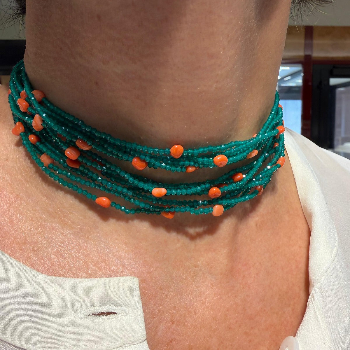 Collana Agata Verde e Corallo