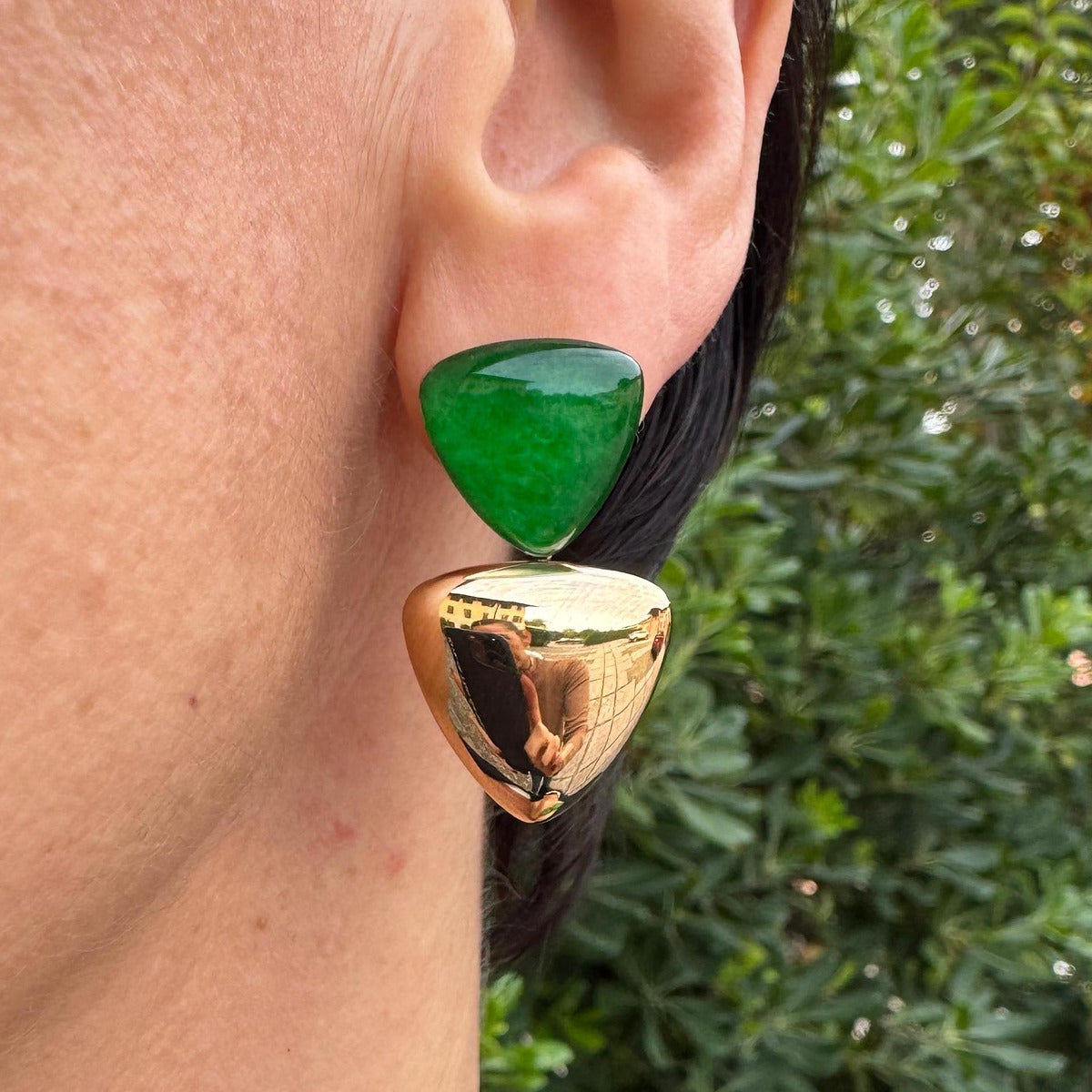 Orecchini Freccia Oro Rosa e Giada