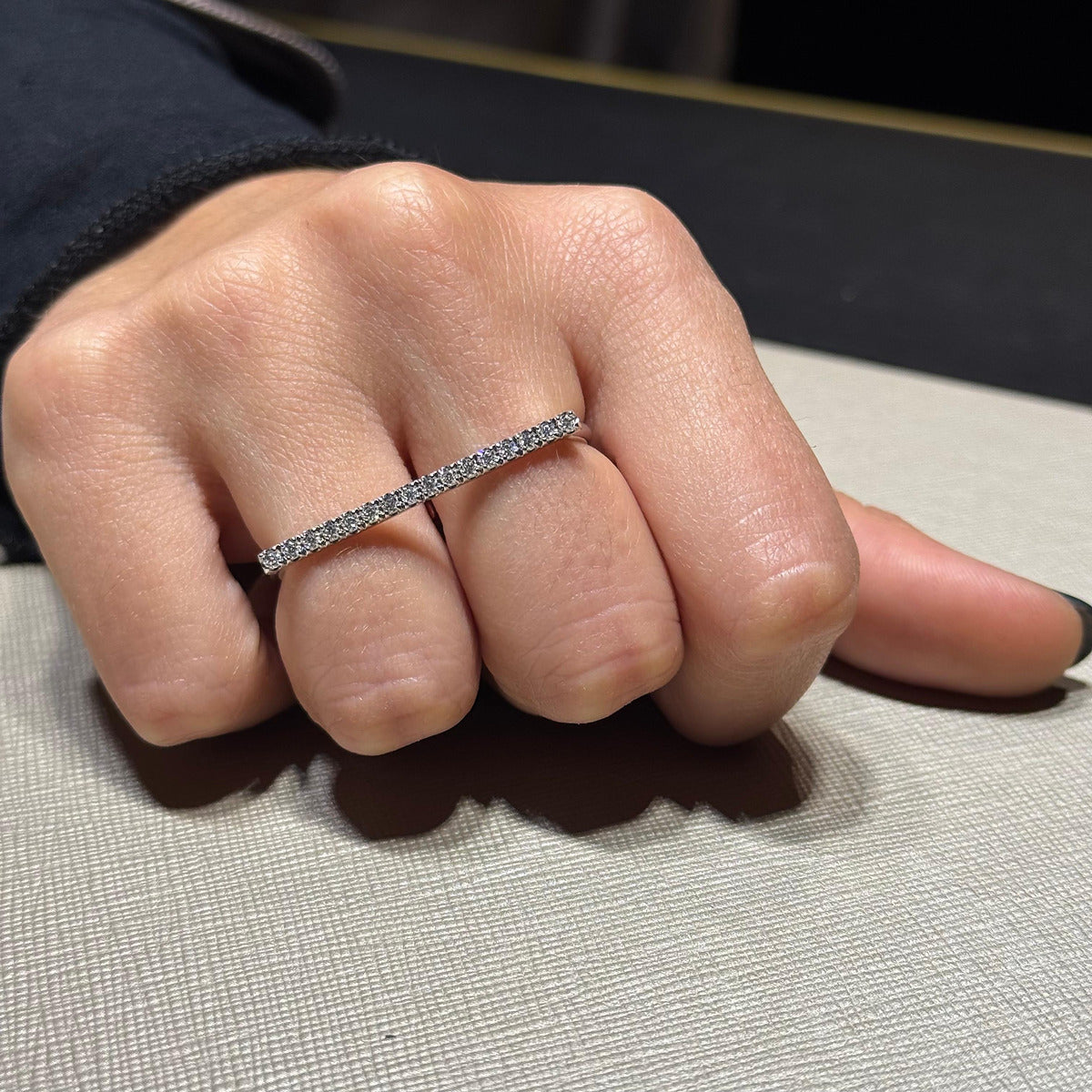 Anello Barretta Diamanti Bianchi