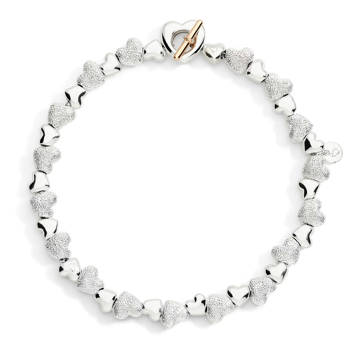 BRACCIALE CUORE CON COMPONENTI ARGENTO E ARGENTO EFFETTO DIAMANTATO