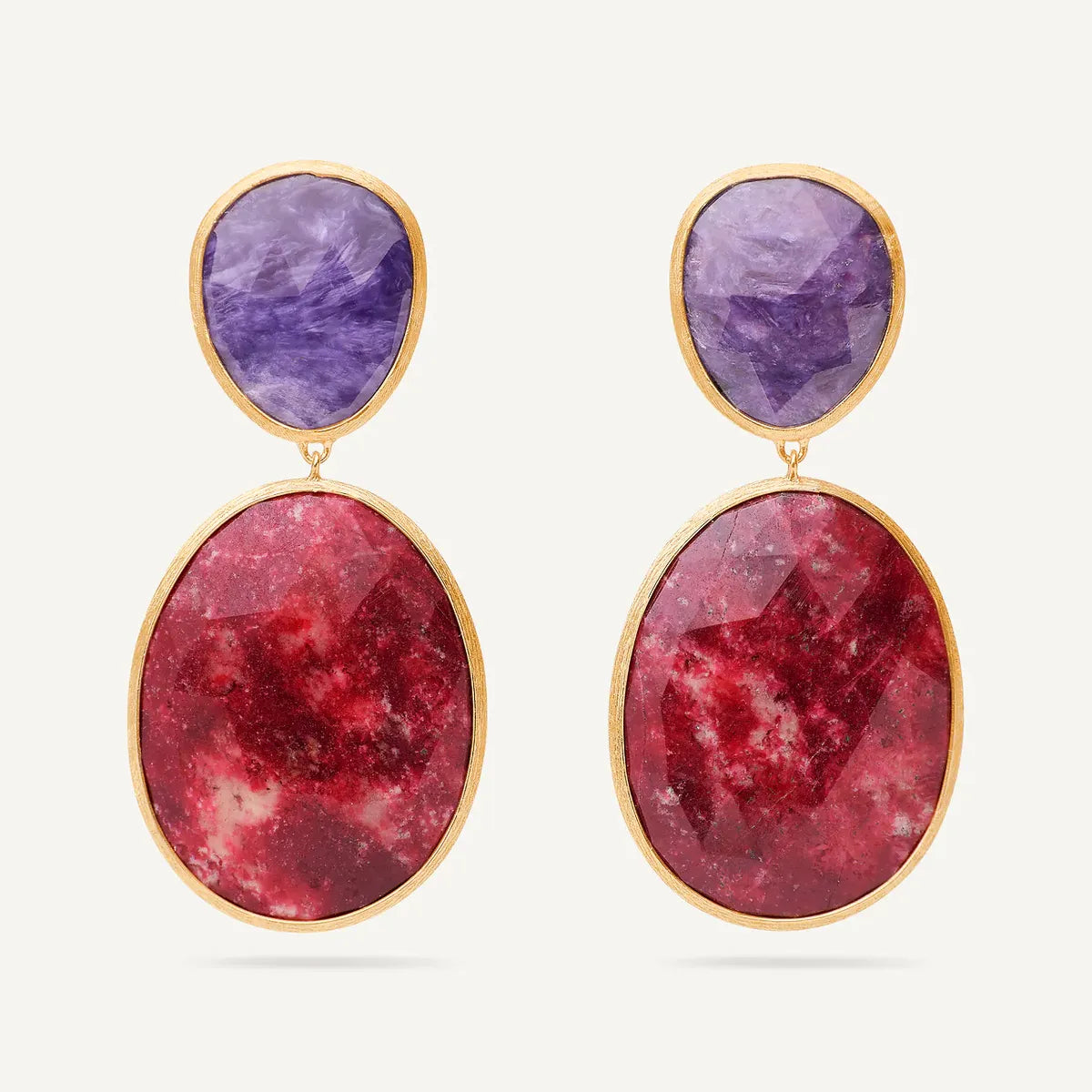 Orecchini a doppia goccia con ciaroite e tulite