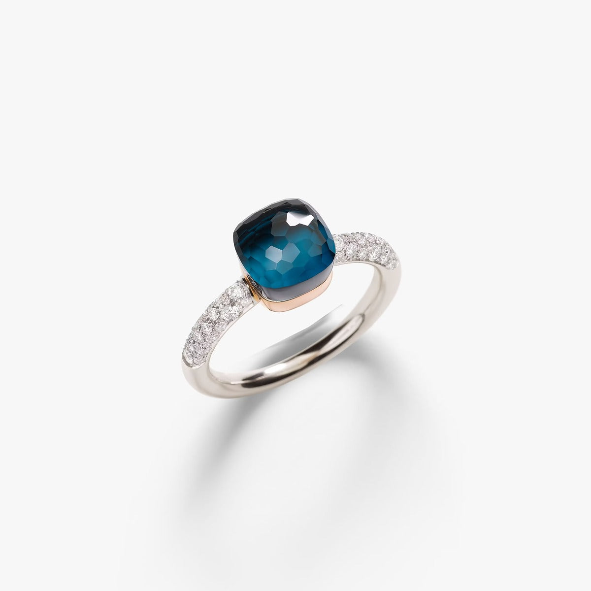 Anello Nudo Petit Topazio Blu London, Turchese e Diamanti